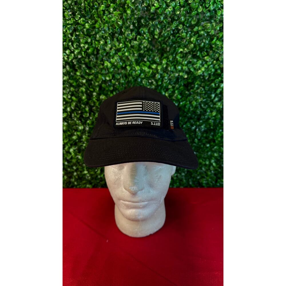 5.11 Tactical Operator Cap Black Hat Blue Line American Flag Patch Responders
